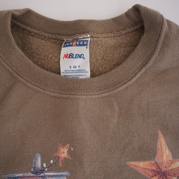 Vintage Jerzees Brown Teddy Bear Basket Vase Cotton Blend Crewneck Sweater S - Picture 10 of 12